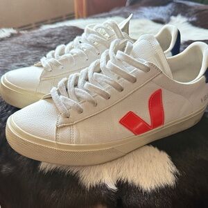 Veja Cream Sneakers with Vibrant Red Logo